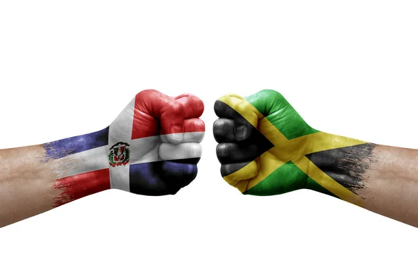 Two Hands Punch Each Others White Background Country Flags Painted — Foto Stock