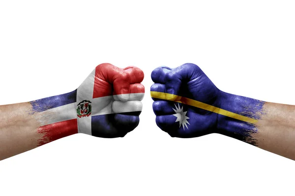 Two Hands Punch Each Others White Background Country Flags Painted — ストック写真