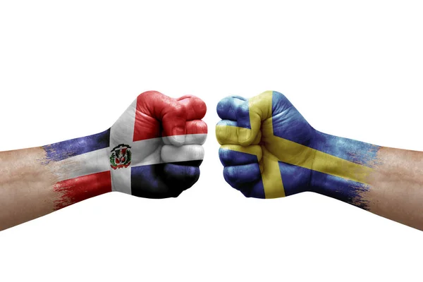 Two Hands Punch Each Others White Background Country Flags Painted — Photo