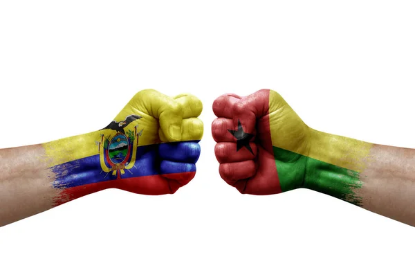 Two Hands Punch Each Others White Background Country Flags Painted — Stockfoto