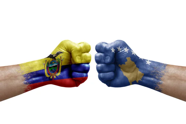 Two Hands Punch Each Others White Background Country Flags Painted — Stockfoto