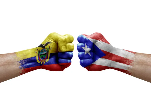 Two Hands Punch Each Others White Background Country Flags Painted — Stockfoto