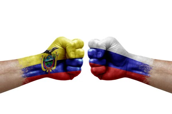 Two Hands Punch Each Others White Background Country Flags Painted — Foto de Stock