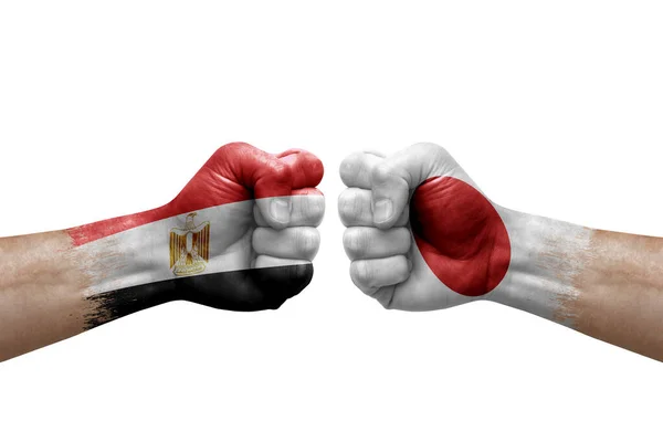 Two Hands Punch Each Others White Background Country Flags Painted — Stok fotoğraf