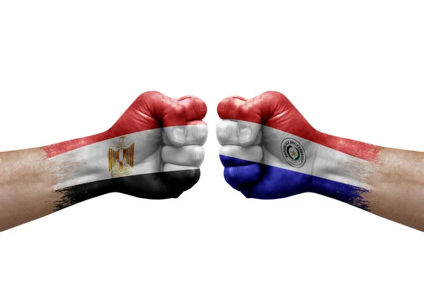 Two Hands Punch Each Others White Background Country Flags Painted — 图库照片