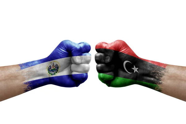 Two Hands Punch Each Others White Background Country Flags Painted — Photo