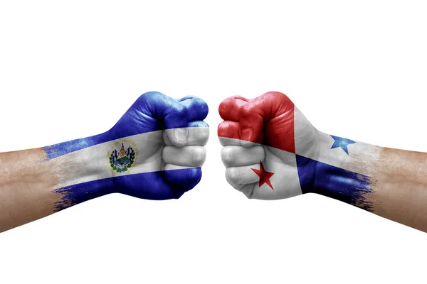 Two Hands Punch Each Others White Background Country Flags Painted — 스톡 사진