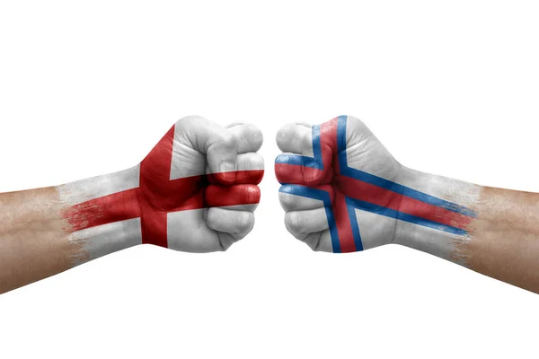 Two Hands Punch Each Others White Background Country Flags Painted — Foto de Stock