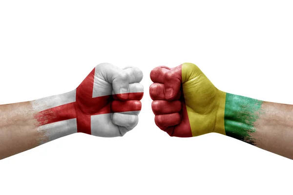 Two Hands Punch Each Others White Background Country Flags Painted — Foto de Stock