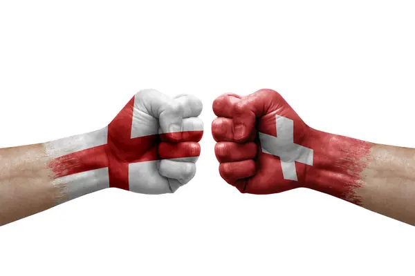 Two Hands Punch Each Others White Background Country Flags Painted — Zdjęcie stockowe