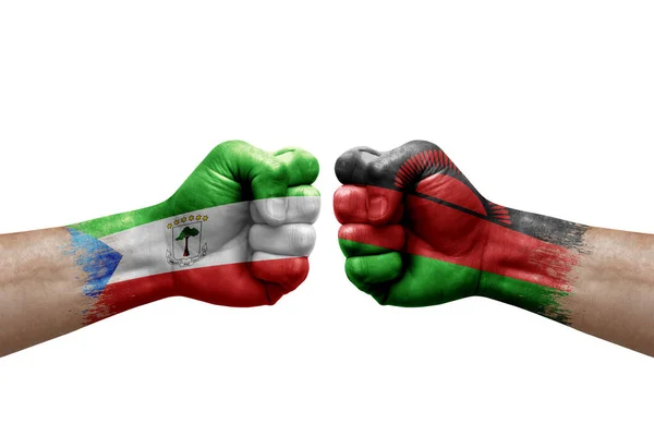 Two Hands Punch Each Others White Background Country Flags Painted — Stock Photo, Image