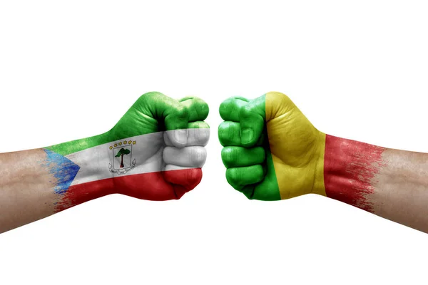 Two Hands Punch Each Others White Background Country Flags Painted — Stockfoto