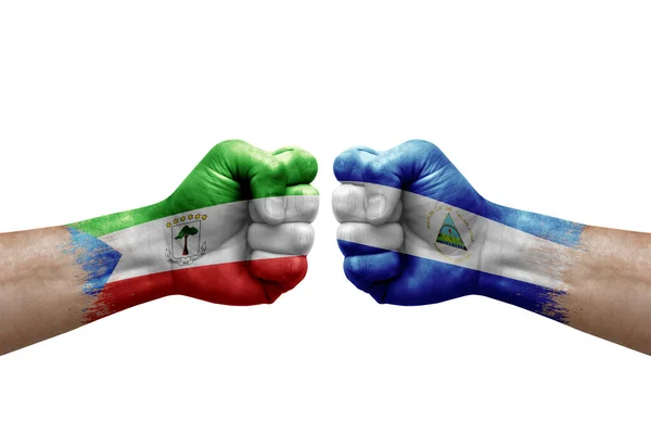 Two Hands Punch Each Others White Background Country Flags Painted — Foto Stock