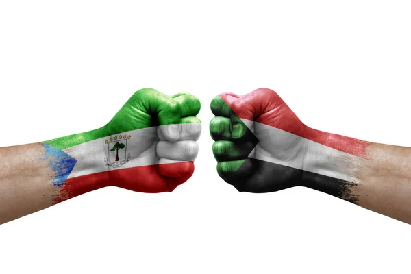 Two Hands Punch Each Others White Background Country Flags Painted — Stockfoto