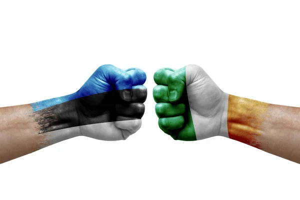 Two Hands Punch Each Others White Background Country Flags Painted — 图库照片