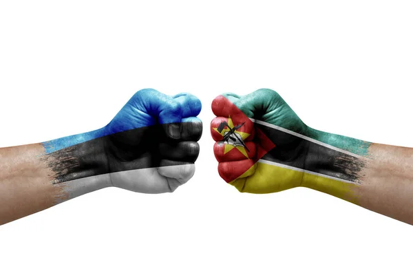 Two Hands Punch Each Others White Background Country Flags Painted — Fotografia de Stock