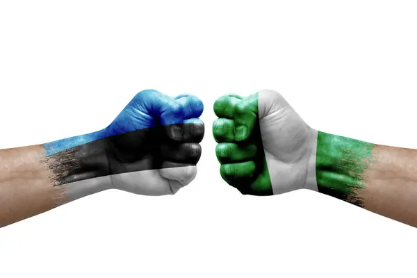 Two Hands Punch Each Others White Background Country Flags Painted —  Fotos de Stock