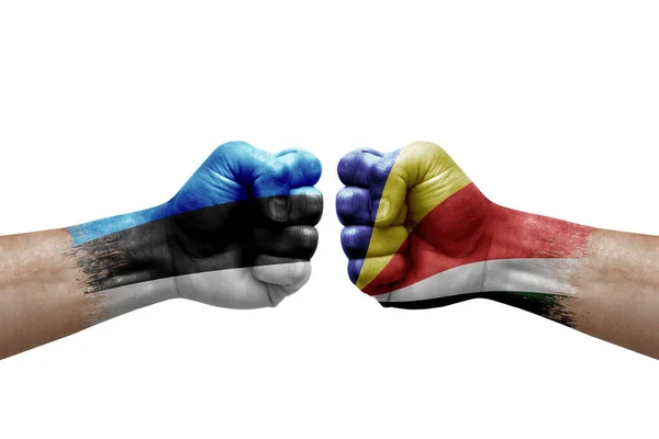 Two Hands Punch Each Others White Background Country Flags Painted — Zdjęcie stockowe