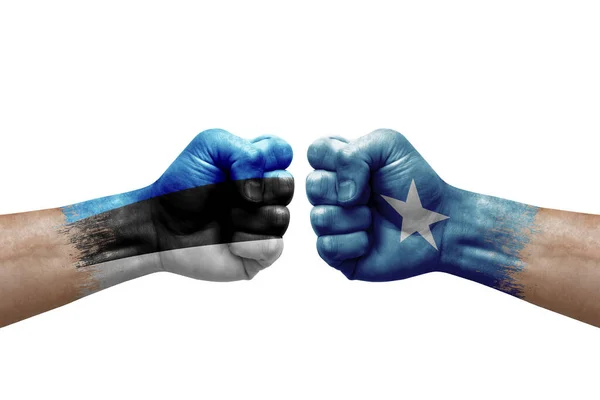 Дві Руки Ють Одна Одну Білому Фоні Державні Прапори Малювали — стокове фото