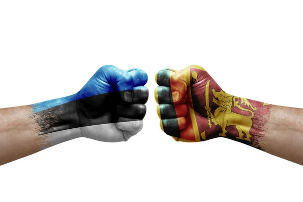 Two Hands Punch Each Others White Background Country Flags Painted — Fotografie, imagine de stoc