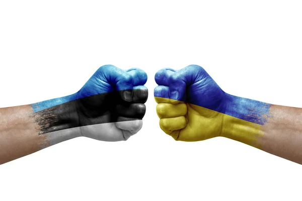 Two Hands Punch Each Others White Background Country Flags Painted — Fotografia de Stock