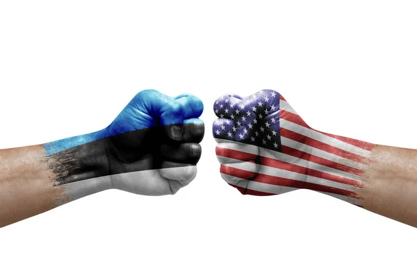 Two Hands Punch Each Others White Background Country Flags Painted — Stockfoto