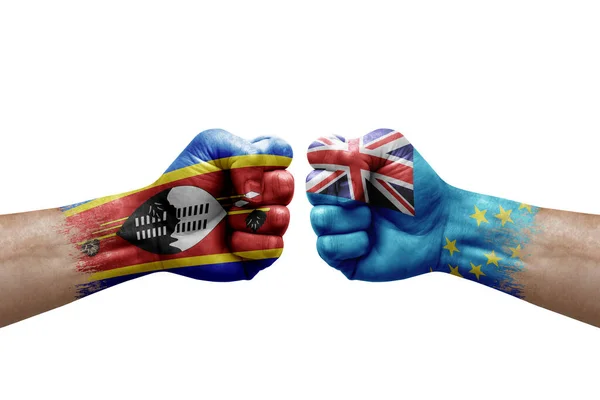 Two Hands Punch Each Others White Background Country Flags Painted — Stockfoto