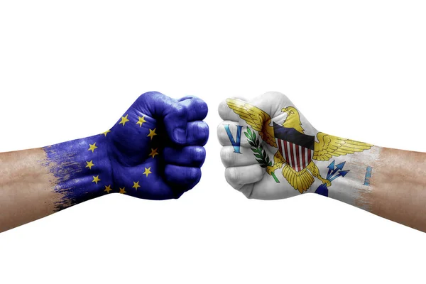 Two Hands Punch Each Others White Background Country Flags Painted — Stockfoto