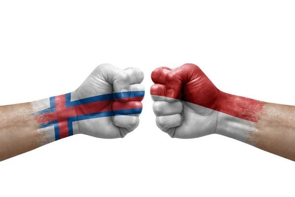 Two Hands Punch Each Others White Background Country Flags Painted — Fotografia de Stock