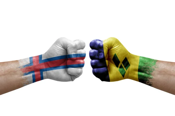 Two Hands Punch Each Others White Background Country Flags Painted — Stockfoto