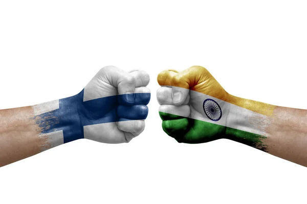 Two Hands Punch Each Others White Background Country Flags Painted — Fotografia de Stock