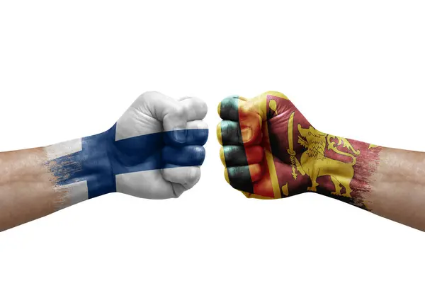 Two Hands Punch Each Others White Background Country Flags Painted — 스톡 사진