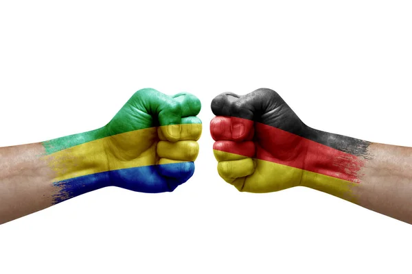 Two Hands Punch Each Others White Background Country Flags Painted — 图库照片