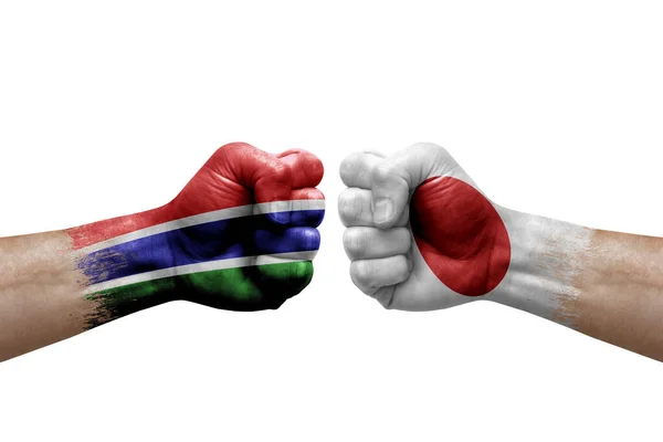 Two Hands Punch Each Others White Background Country Flags Painted — Photo