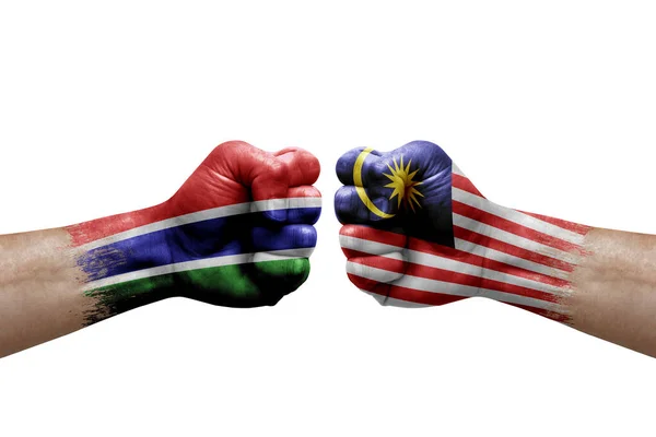 Two Hands Punch Each Others White Background Country Flags Painted — Fotografia de Stock