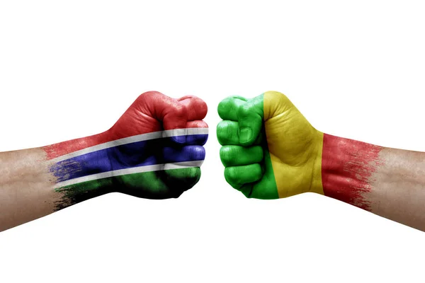 Two Hands Punch Each Others White Background Country Flags Painted — Foto de Stock