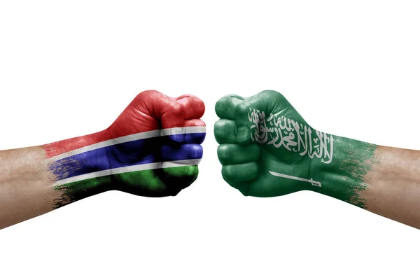 Two Hands Punch Each Others White Background Country Flags Painted — Stockfoto