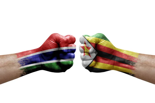 Two Hands Punch Each Others White Background Country Flags Painted — Fotografia de Stock