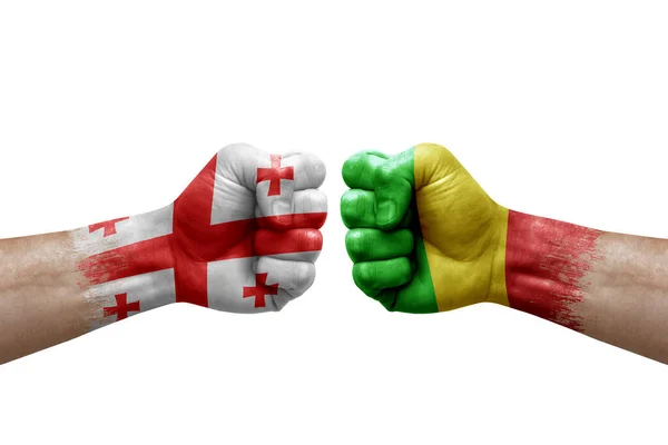 Two Hands Punch Each Others White Background Country Flags Painted — Stock fotografie