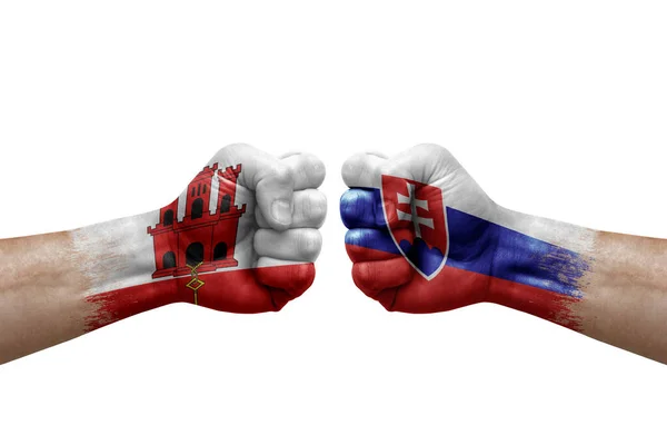 Two Hands Punch Each Others White Background Country Flags Painted — 스톡 사진