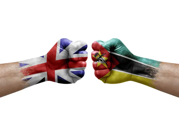 Two Hands Punch Each Others White Background Country Flags Painted — Stock fotografie