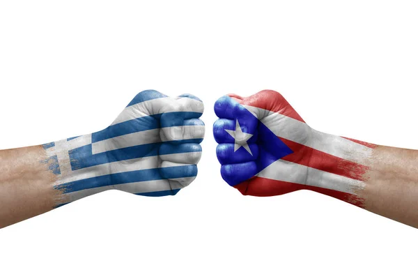 Two Hands Punch Each Others White Background Country Flags Painted — Foto Stock