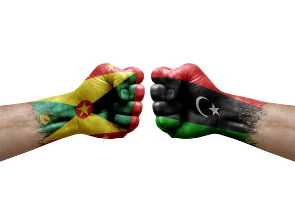 Two Hands Punch Each Others White Background Country Flags Painted — Stock Photo, Image