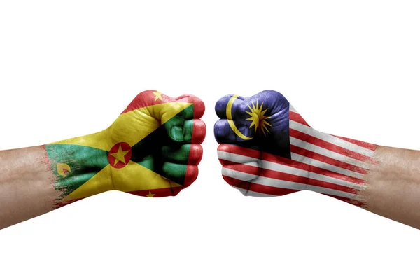 Two Hands Punch Each Others White Background Country Flags Painted — Stock Photo, Image