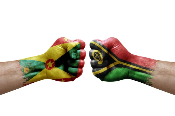 Two Hands Punch Each Others White Background Country Flags Painted — Stockfoto