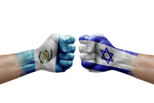 Two Hands Punch Each Others White Background Country Flags Painted — Stock Fotó