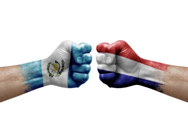 Two Hands Punch Each Others White Background Country Flags Painted — Stock Photo, Image