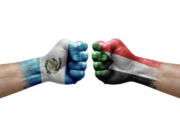 Two Hands Punch Each Others White Background Country Flags Painted — Stockfoto