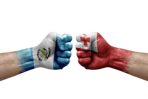 Two Hands Punch Each Others White Background Country Flags Painted — Stock fotografie