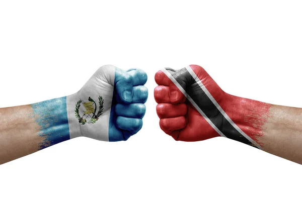 Two Hands Punch Each Others White Background Country Flags Painted — Foto de Stock